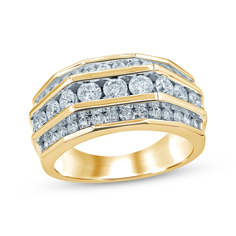 Main Image 1 of Previously Owned Men's Three-Row Diamond Ring 2 ct tw Round-cut 10K Yellow Gold