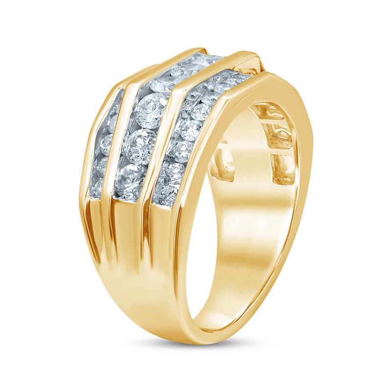Main Image 2 of Previously Owned Men's Three-Row Diamond Ring 2 ct tw Round-cut 10K Yellow Gold