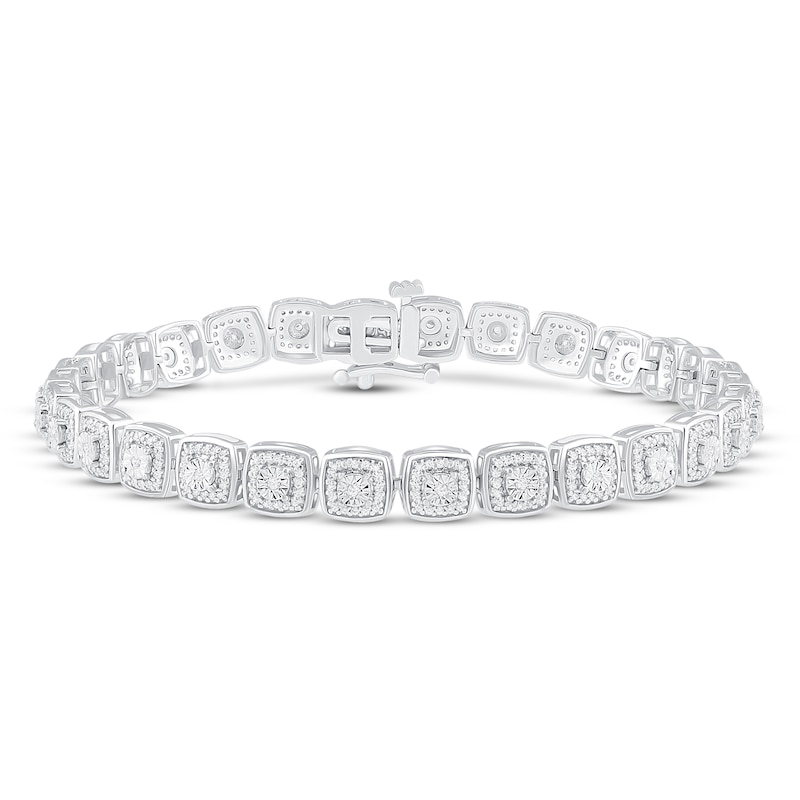 Main Image 1 of Previously Owned Diamond Cushion Line Bracelet 1 ct tw Round-cut 10K White Gold 7.25"
