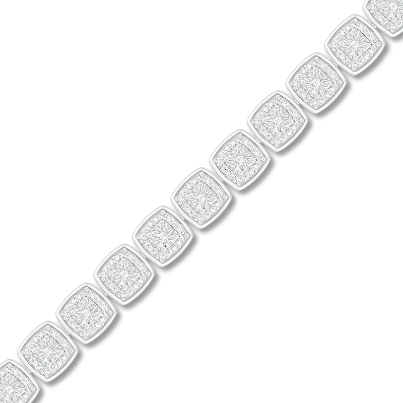 Main Image 2 of Previously Owned Diamond Cushion Line Bracelet 1 ct tw Round-cut 10K White Gold 7.25"