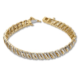 Previously Owned Diamond Bracelet 2 ct tw Round/Baguette 10K Yellow Gold 7"