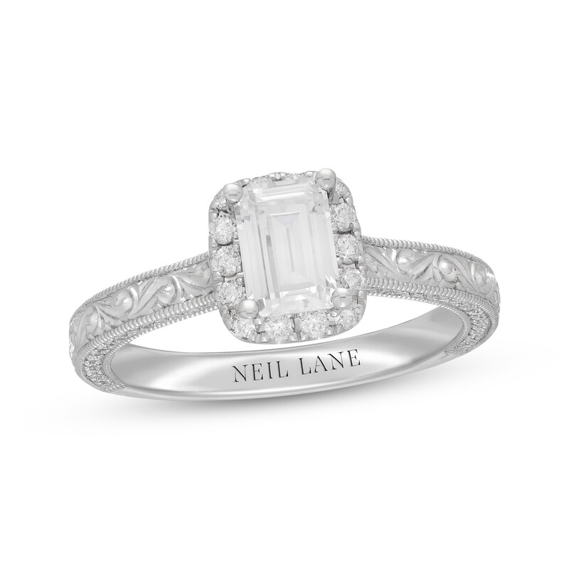 Main Image 1 of Previously Owned Neil Lane Diamond Engagement Ring 1 ct tw Emerald & Round-cut 14K White Gold