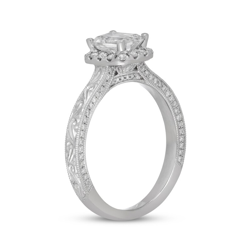 Main Image 2 of Previously Owned Neil Lane Diamond Engagement Ring 1 ct tw Emerald & Round-cut 14K White Gold