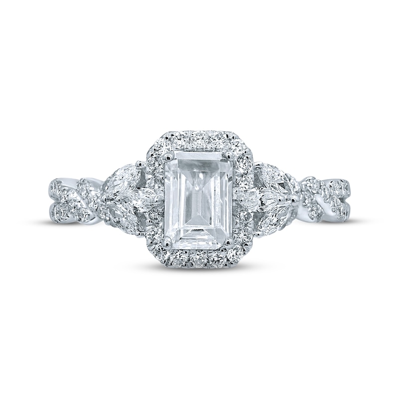 Previously Owned Monique Lhuillier Bliss Diamond Engagement Ring 1-3/8 ct tw Emerald & Round-cut 18K White Gold