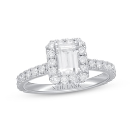 Previously Owned Neil Lane Premiere Engagement Ring 1-3/8 ct tw Emerald & Round-Cut 14K White Gold