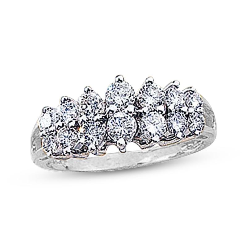 Main Image 1 of Previously Owned Round-Cut Diamond Two-Row Anniversary Band 1/4 ct tw 14K White Gold - Size 4.75