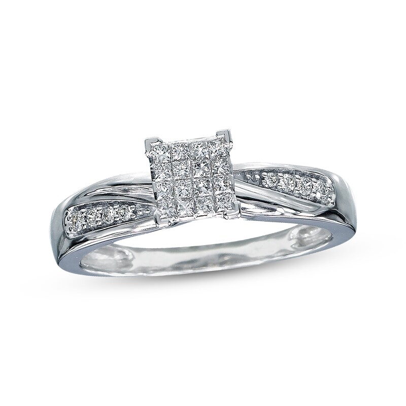 Main Image 1 of Previously Owned Diamond Engagement Ring 1/5 ct tw Diamonds 10K White Gold Size 4.75