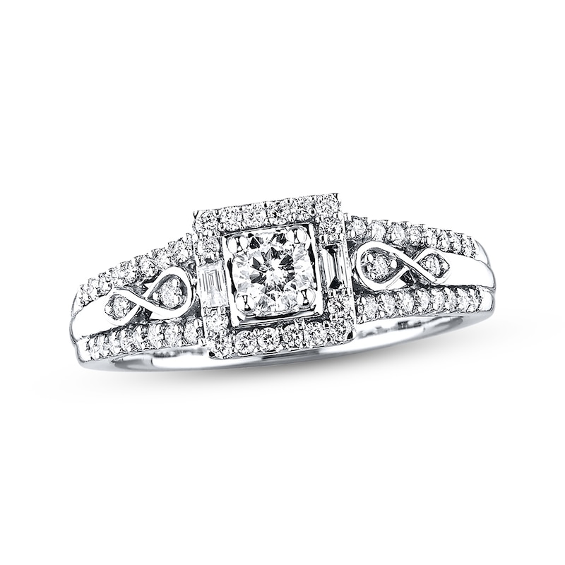 Main Image 1 of Previously Owned Infinity Engagement Ring 1/2 ct tw Diamonds 10K White Gold - Size 4.75
