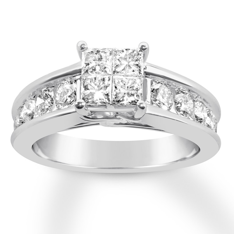 Main Image 1 of Previously Owned Diamond Engagement Ring 1-7/8 ct tw Princess/Round-cut 14K White Gold Size 10.5