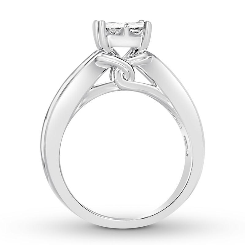 Main Image 3 of Previously Owned Diamond Engagement Ring 1-7/8 ct tw Princess/Round-cut 14K White Gold Size 10.5