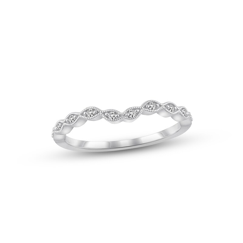 Main Image 1 of Previously Owned Diamond Wedding Band 1/15 ct tw Round-cut 10K White Gold Size 4