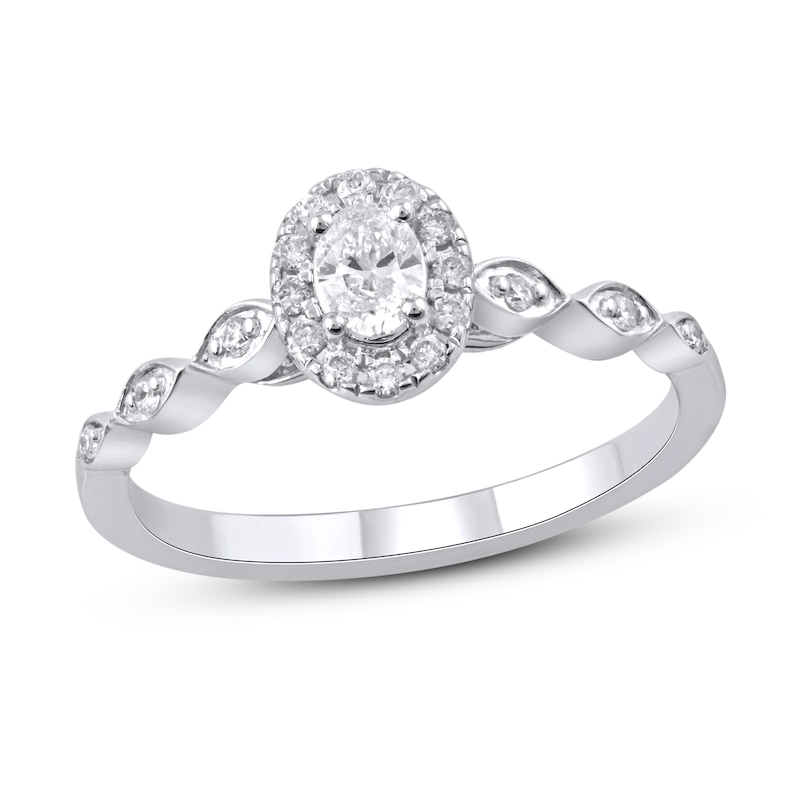 Main Image 1 of Previously Owned Diamond Engagement Ring 1/3 ct tw Oval & Round 10K White Gold Size 4