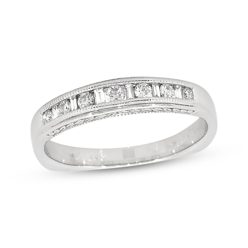 Main Image 1 of Previously Owned Diamond Anniversary Band 1/2 ct tw Round & Baguette-cut 14K White Gold - Size 13.25