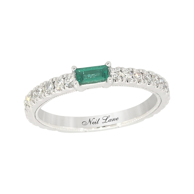 Previously Owned Neil Lane Baguette-Cut Emerald Wedding Band 1/3 ct tw Round-cut Diamonds 14K White Gold - Size 4