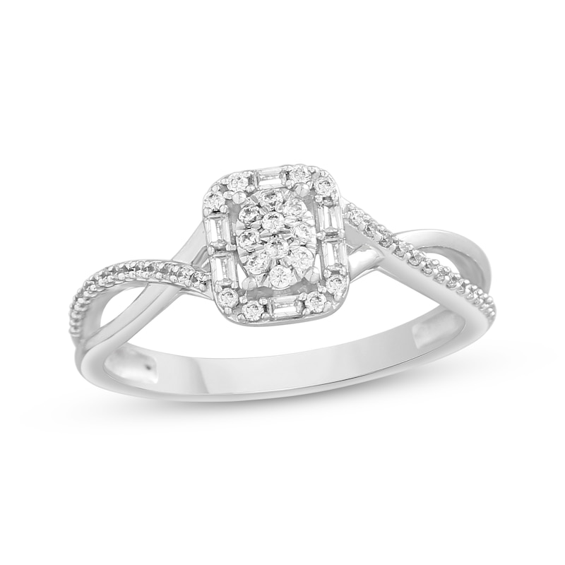 Main Image 1 of Previously Owned Diamond Promise Ring 1/4 ct tw Round/Baguette 10K White Gold Size 4