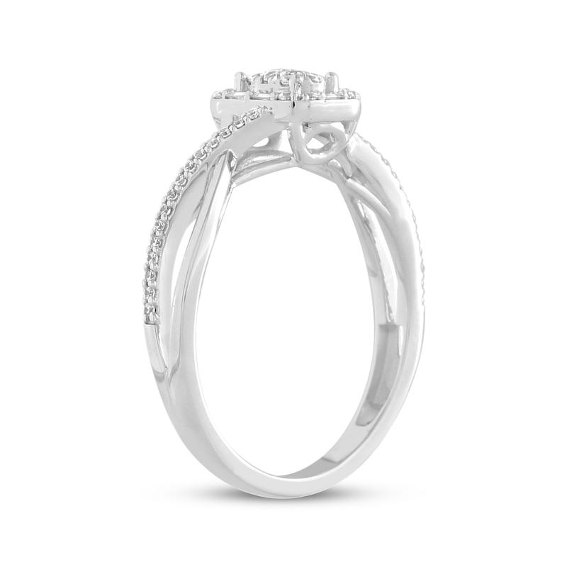 Main Image 2 of Previously Owned Diamond Promise Ring 1/4 ct tw Round/Baguette 10K White Gold Size 4