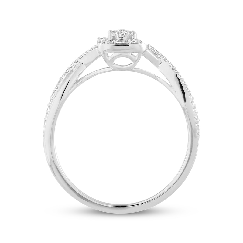 Main Image 4 of Previously Owned Diamond Promise Ring 1/4 ct tw Round/Baguette 10K White Gold Size 4