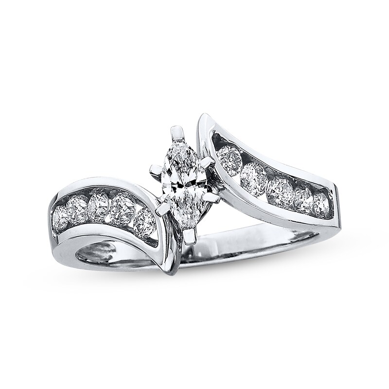 Main Image 1 of Previously Owned Diamond Engagement Ring 3/4 ct tw Marquise & Round-cut 14K White Gold - Size 4.75