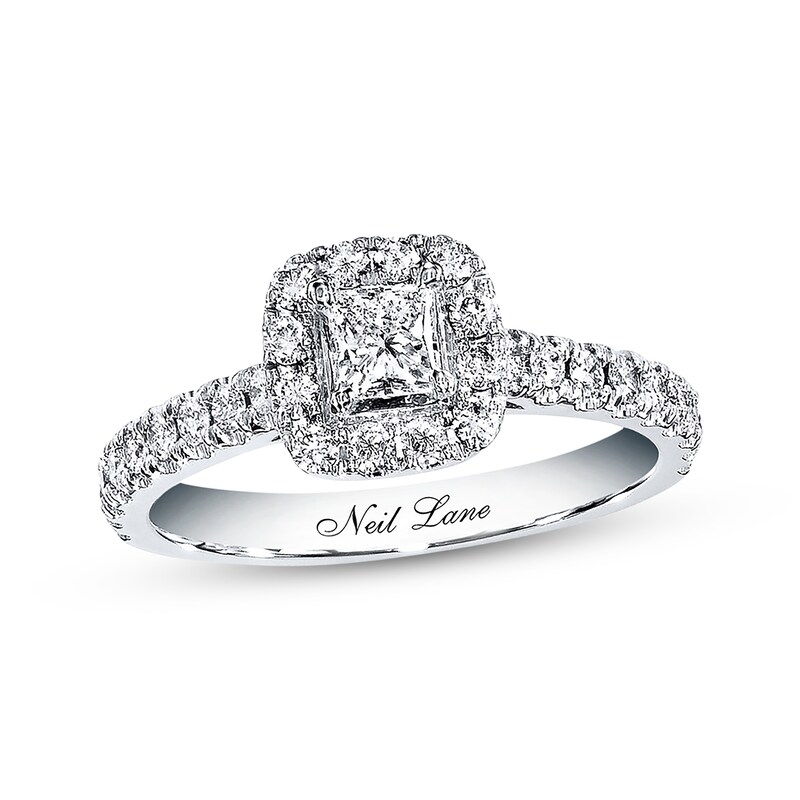 Previously Owned Neil Lane Engagement Ring 7/8 ct tw Princess & Round-cut Diamonds 14K White Gold - Size 3.5