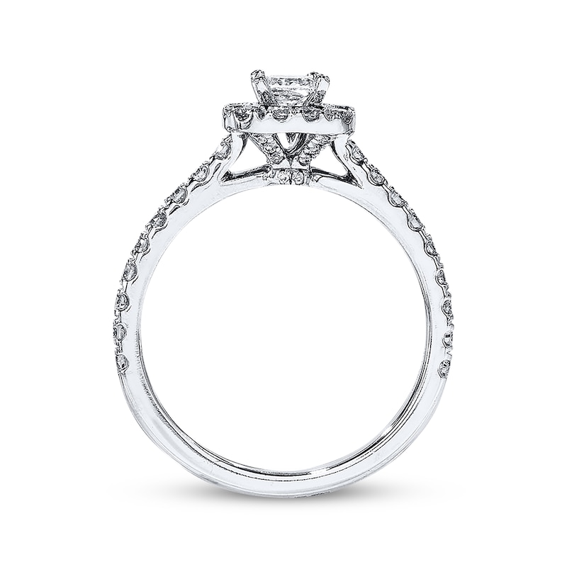 Previously Owned Neil Lane Engagement Ring 7/8 ct tw Princess & Round-cut Diamonds 14K White Gold - Size 3.5