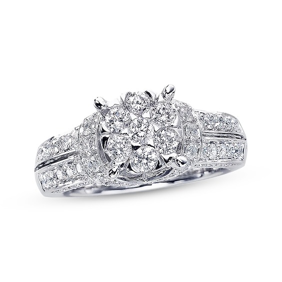 Previously Owned Diamond Engagement Ring 1-3/8 ct tw Round-cut 14K White Gold Size 4.75