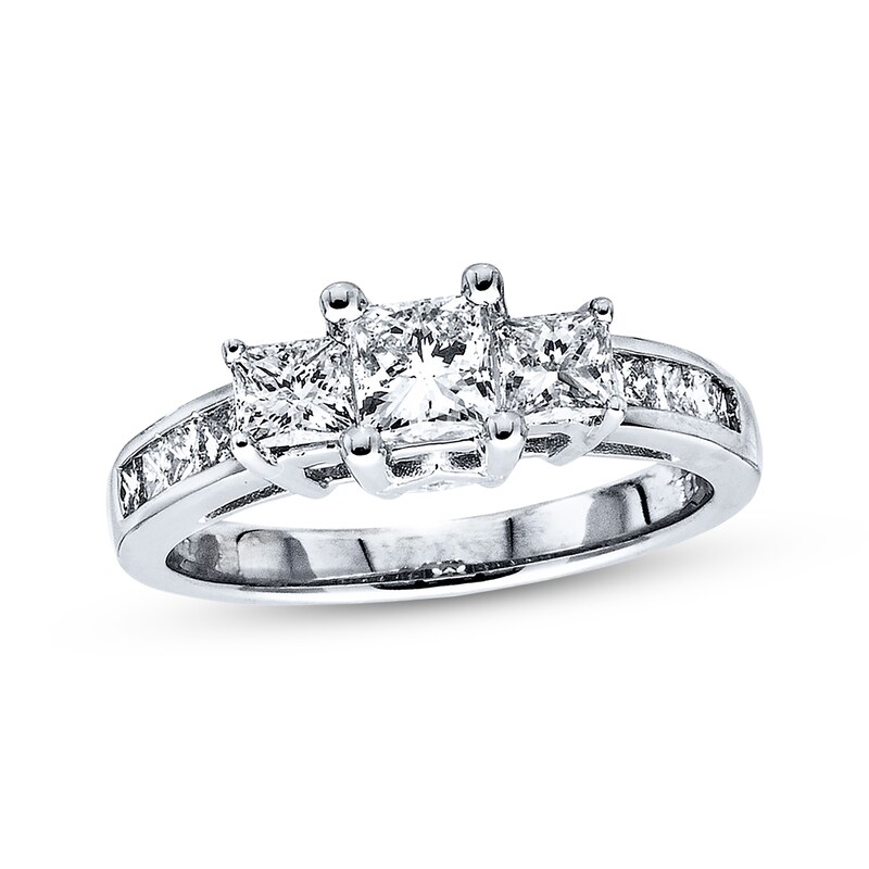 Main Image 1 of Previously Owned 3-Stone Diamond Ring 1-1/2 ct tw Princess-cut 14K White Gold Size 4.25