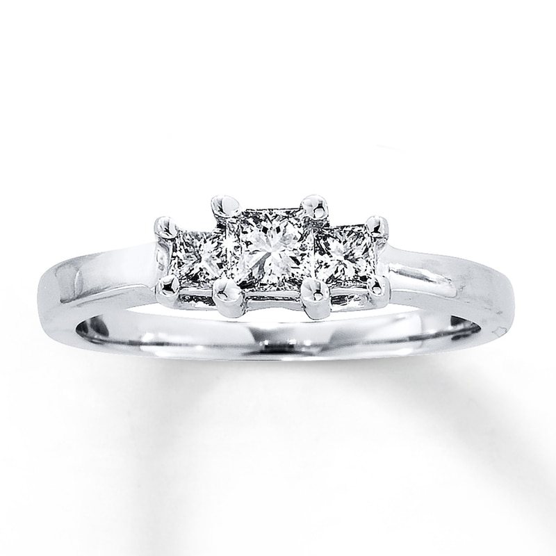 Main Image 1 of Previously Owned Engagement Ring 1/2 ct tw Princess-cut 14K White Gold - Size 10