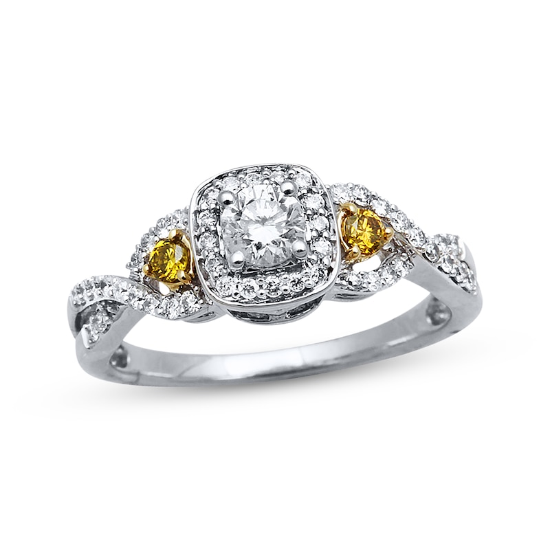 Main Image 1 of Previously Owned Yellow & White Diamond Engagement Ring 1/2 ct tw 10K Two-Tone Gold - Size 4.75