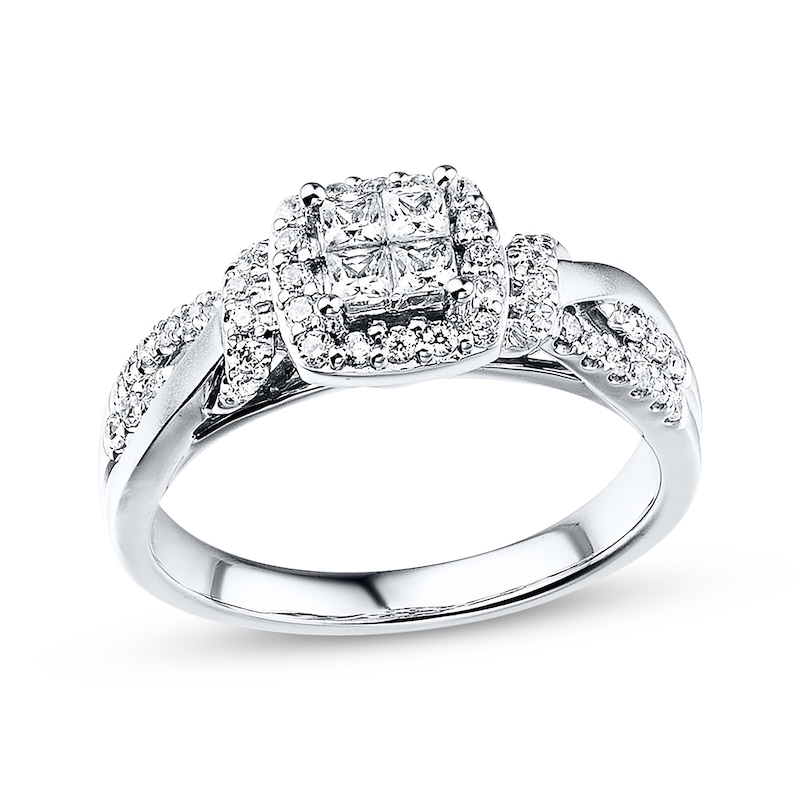 Main Image 1 of Previously Owned Diamond Engagement Ring 1/2 ct tw Princess & Round 10K White Gold Size 3.5