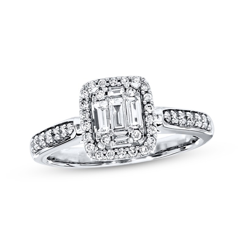 Main Image 1 of Previously Owned Diamond Engagement Ring 3/8 ct tw Baguette & Round-cut 14K White Gold Size 4