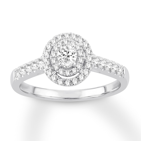 Previously Owned Diamond Engagement Ring 1/2 ct tw Oval & Round 14K White Gold Size 4.5