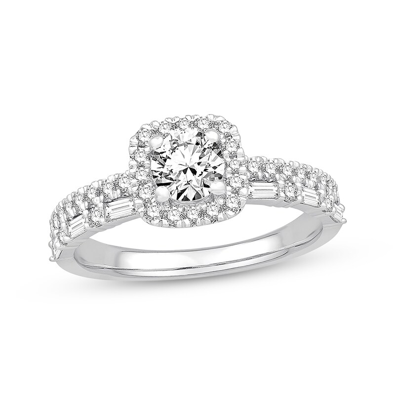 Main Image 1 of Previously Owned Diamond Engagement Ring 7/8 ct tw Round & Baguette 14K White Gold - Size 4