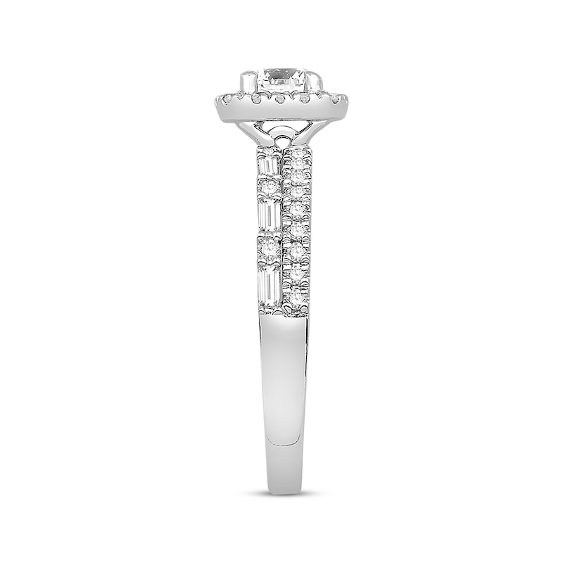 Main Image 2 of Previously Owned Diamond Engagement Ring 7/8 ct tw Round & Baguette 14K White Gold - Size 4