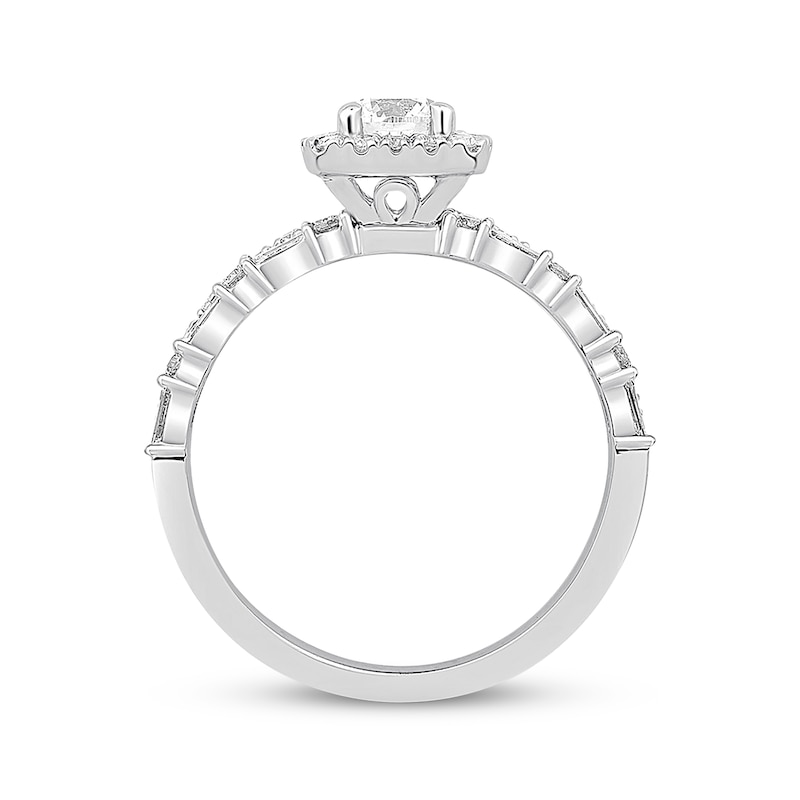 Main Image 3 of Previously Owned Diamond Engagement Ring 7/8 ct tw Round & Baguette 14K White Gold - Size 4