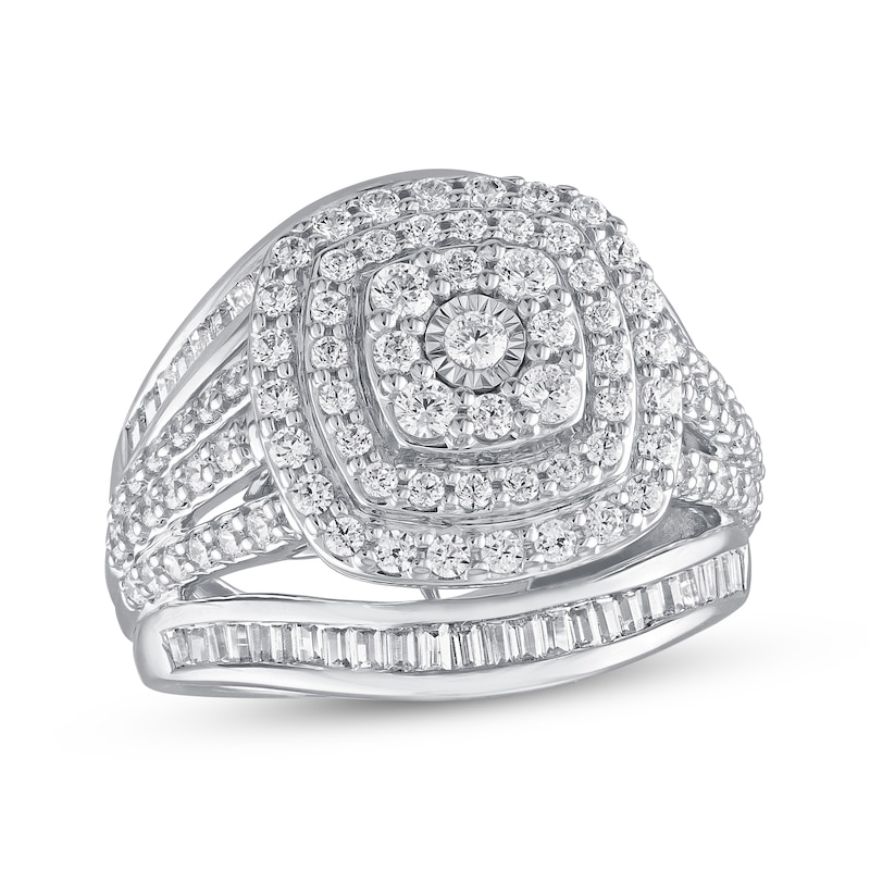 Main Image 1 of Previously Owned Diamond Engagement Ring 1-1/2 ct tw Round & Baguette-cut 10K White Gold - Size 10