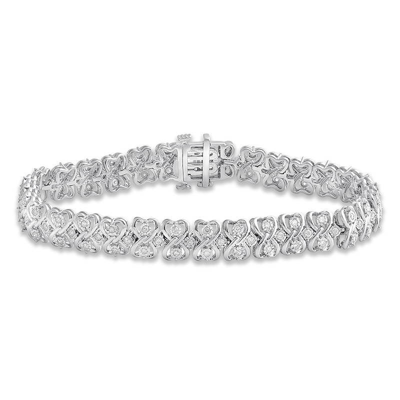 Main Image 1 of Previously Owned Diamond Heart Bracelet 1 ct tw Round-cut Sterling Silver 7.5"