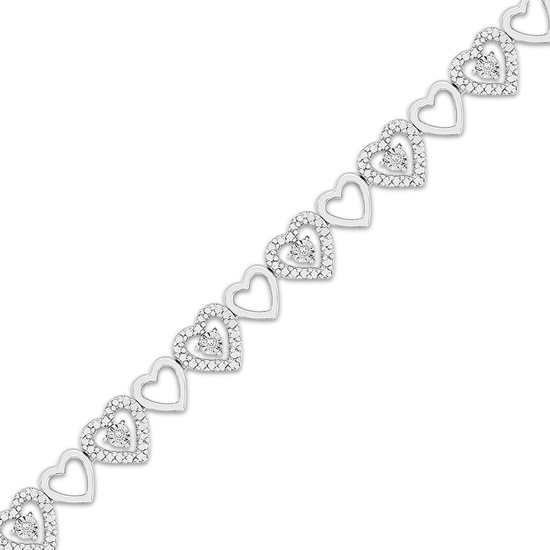 Main Image 1 of Previously Owned Diamond Heart Bracelet 1/20 ct tw Round-cut Sterling Silver 7.25"