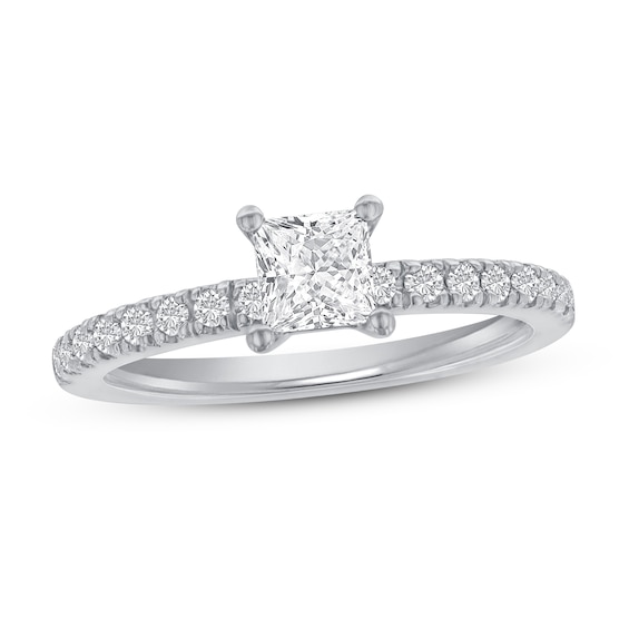 Previously Owned Diamond Engagement Ring / ct tw Princess/Round-cut 14K White Gold