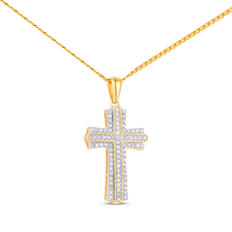 Main Image 2 of Previously Owned Men's Diamond Cross Necklace 1/3 ct tw Round-cut 10K Yellow Gold 22"
