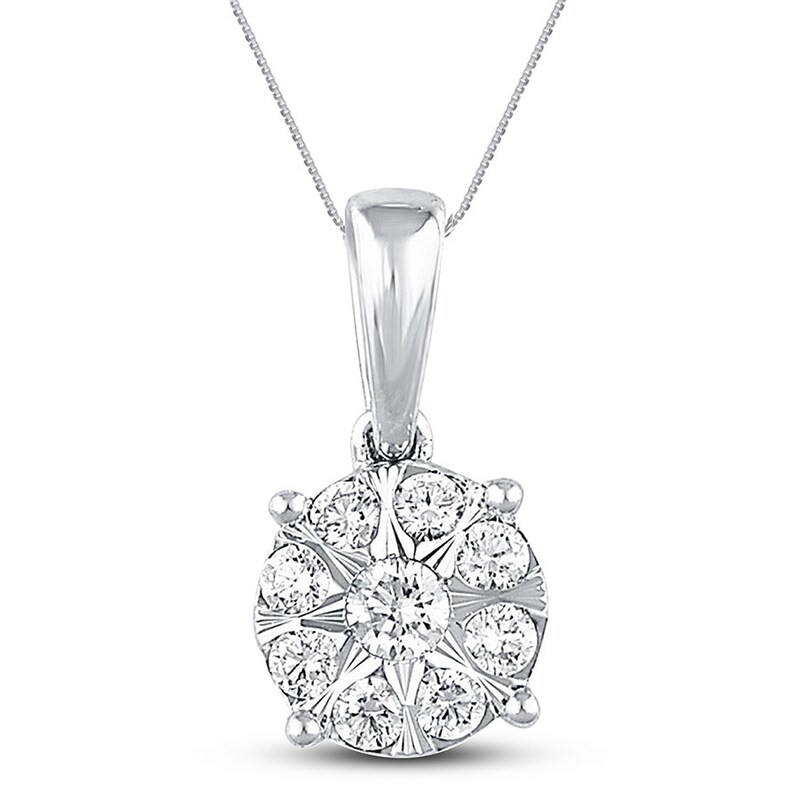 Main Image 1 of Previously Owned Diamond Necklace 1/4 ct tw Round-cut 10K White Gold 18"