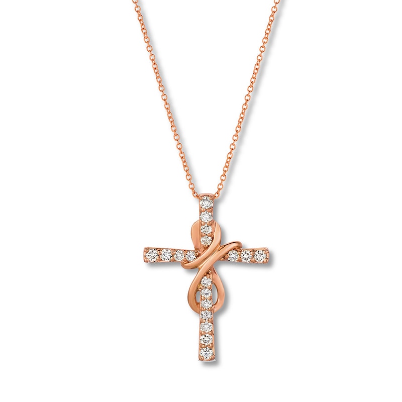 Previously Owned Le Vian Diamond Cross Necklace 1/2 ct tw 14K Strawberry Gold 18"