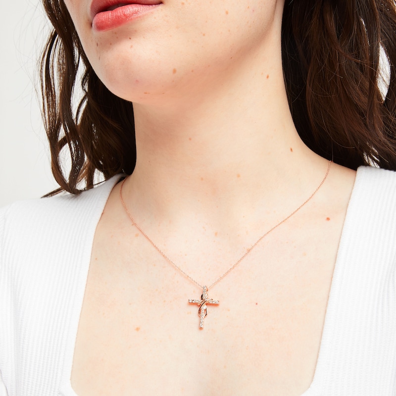 Main Image 4 of Previously Owned Le Vian Diamond Cross Necklace 1/2 ct tw 14K Strawberry Gold 18"