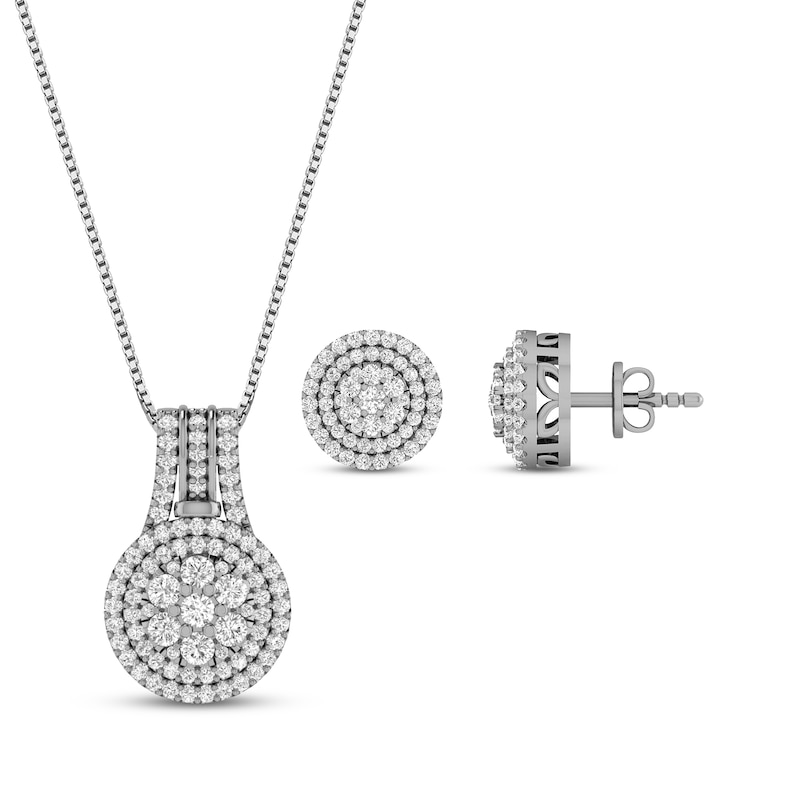 Main Image 1 of Previously Owned Necklace/Earrings Boxed Set 1 ct tw Round-cut Diamond 10K White Gold