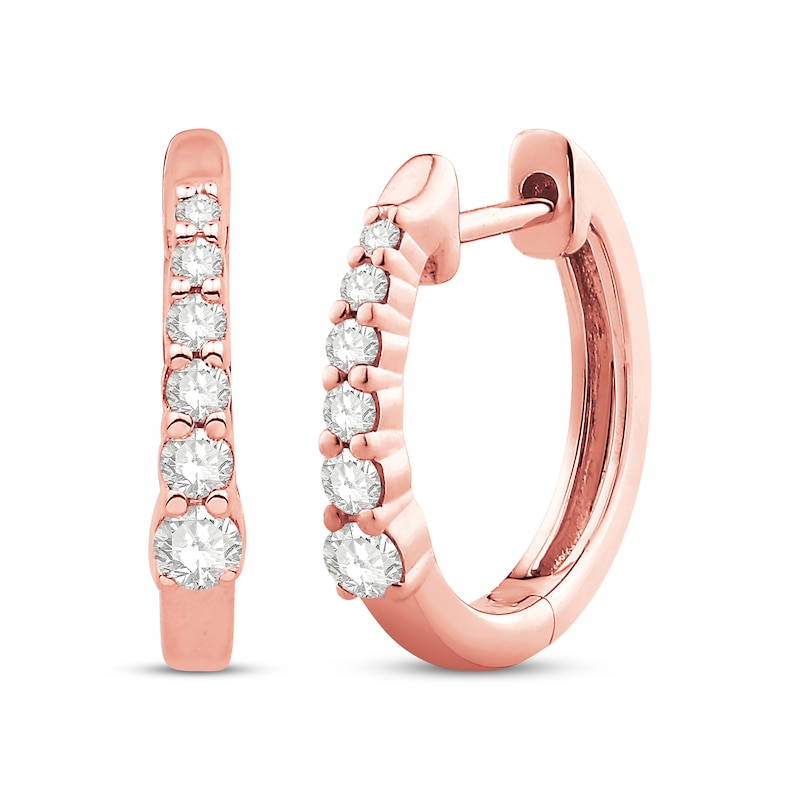 Main Image 1 of Previously Owned  Hoop Earrings 1/5 ct tw 10K Round-cut Diamond Rose Gold