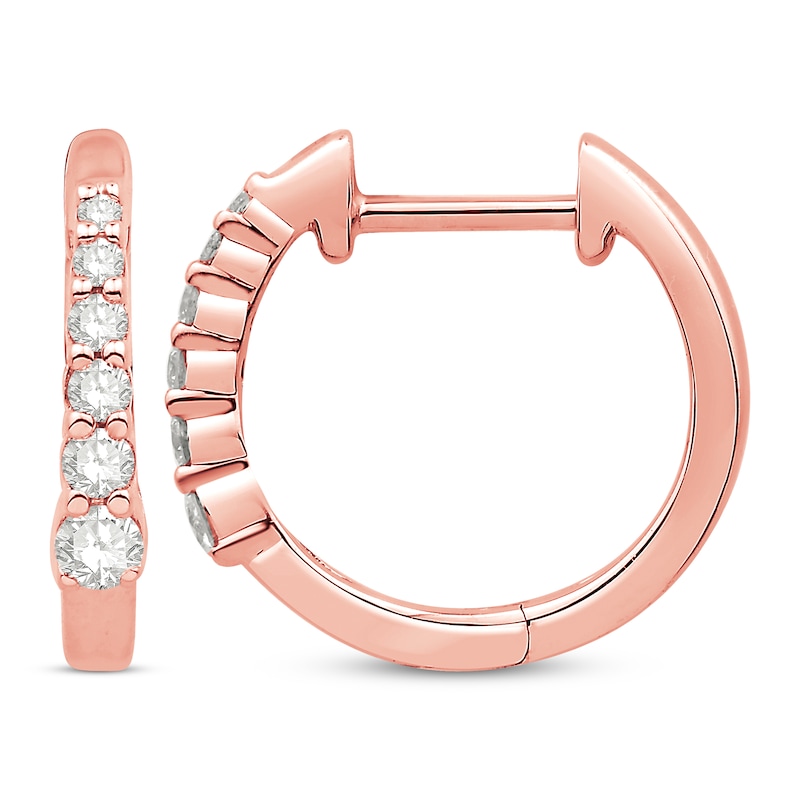 Main Image 3 of Previously Owned  Hoop Earrings 1/5 ct tw 10K Round-cut Diamond Rose Gold