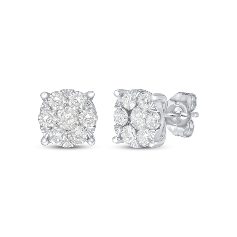 Main Image 1 of Previously Owned Diamond Fashion Stud Earrings 1 ct tw Round-cut 10K White Gold