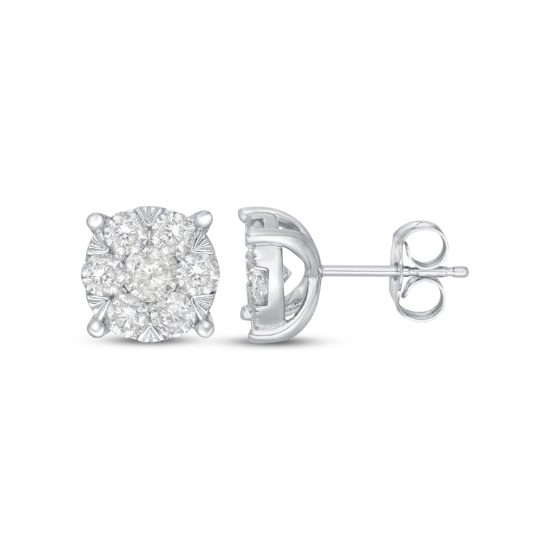 Main Image 3 of Previously Owned Diamond Fashion Stud Earrings 1 ct tw Round-cut 10K White Gold