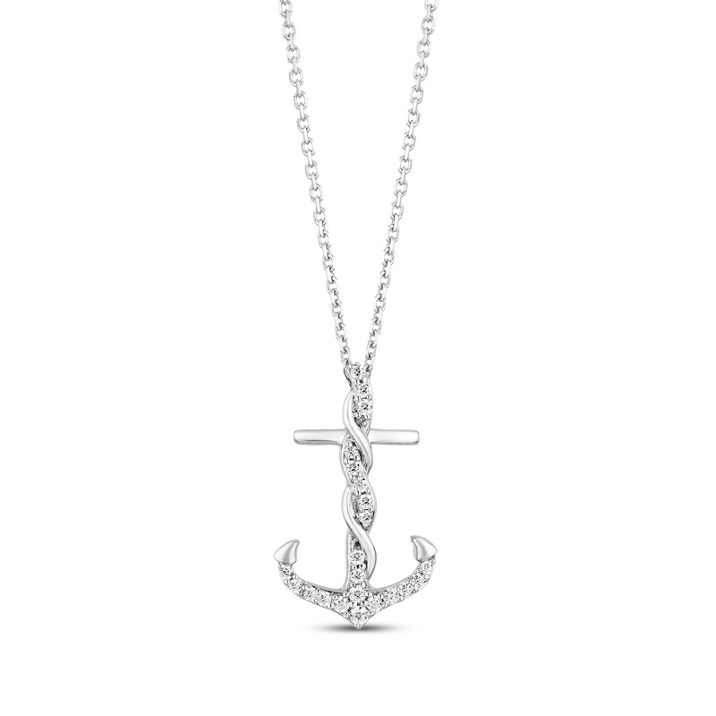 Main Image 1 of Previously Owned Hallmark Diamonds Anchor Necklace 1/6 ct tw Sterling Silver 18"