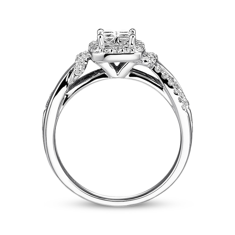 Main Image 2 of Previously Owned Diamond Engagement Ring 1/2 ct tw Round & Princess 10K White Gold