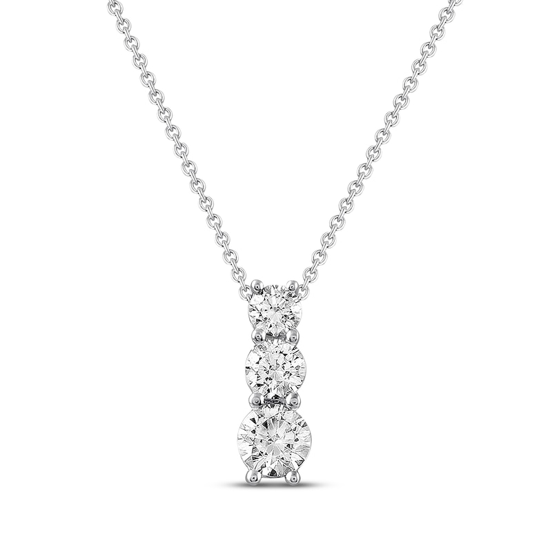 Main Image 1 of Previously Owned Three-Stone Diamond Necklace 1/2 ct tw Round-cut 10K White Gold 18"